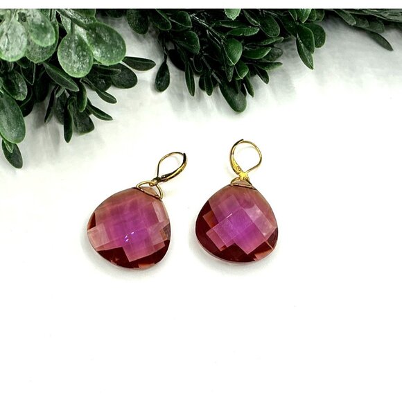 Faceted Teardrop Earrings Set In Assorted Colors With Gold-Plated Hooks - Picture 7 of 13